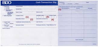 cash transaction slip bills payment