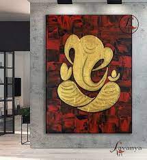 Golden Ganesha Painting Indian Art