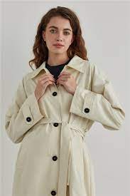 Cream Cotton Blend Belt Trench Coat