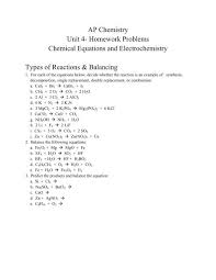 Ap Chemistry Unit 4 Homework Problems