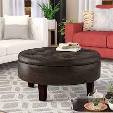 Faux Leather Tufted Round Ottoman