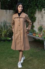 Buy Camel Long Wool Coat With Contrast