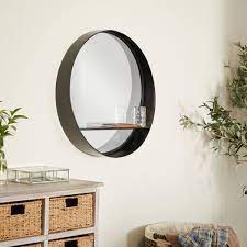 Shelf Round Framed Black Wall Mirror