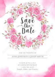 Wedding Invitation Card Template With Watercolor Rose Flowers