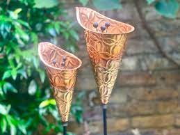 Pair Copper Etched Lily Sculptures