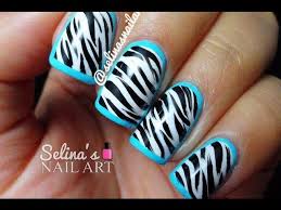 zebra print blue border nail art
