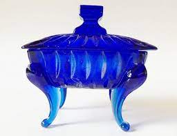 Cobalt Blue Glass Footed Trinket Box