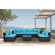 Coffee Table And Blue Cushions