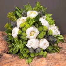 bouquet flowers white peonies green