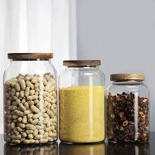 Glass Food Storage Jar With Wooden Lid