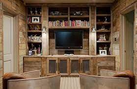 Rustic Family Tv Room Features A Full