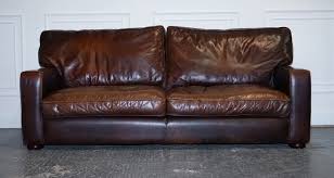Vintage Brown Leather Sofa 1980s For