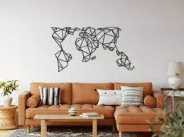 geometric world map metal wall decor