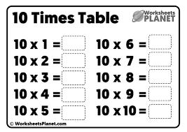 10 times table worksheet
