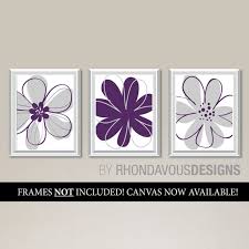 Purple Gray Flower Wall Art Prints Grey