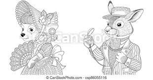Top 25 dog coloring pages for kids: Coloring Pages With Dog And Bunny Coloring Page Dog Woman And Rabbit Man Line Art Drawing For Adult Or Kids Coloring Book Canstock