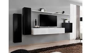 Un meuble mur tv sera à privilégié si vous avez une grande collection de dvd à ranger ou que vous avez envie d'un bel espace de rangement pour des livres et d'autres objets. Meuble Tv Mural Design Noir Blanc Laque Pour Salon