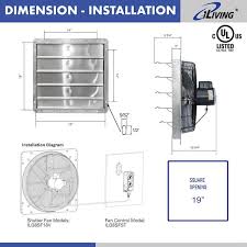 iliving 18 wall mounted shutter exhaust fan automatic shutter with thermostat and variable sd controller 0 85a 1736 cfm 2600 sqf coverage