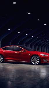 Tesla Model S red electric car side ...