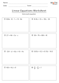Linear Equations Worksheets With Answer Key