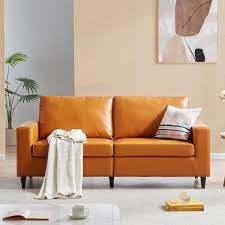 yellow faux leather 2 seat sofa