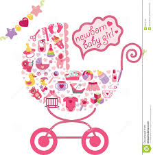 Newborn Baby Girl Icons In Form Of Carriage Stock Vector