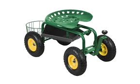 Garden Cart Rolling Work Seat Tool Tray
