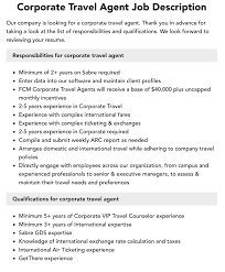 corporate travel agent job description