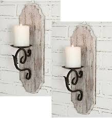 2pc Candle Sconces Rustic White Wood