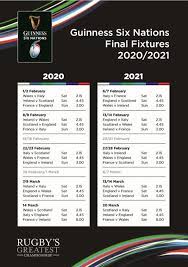 Rugby world cup six nations rugby championship european rugby champions cup european rugby challenge cup gallagher premiership top 14 orange guinness pro14 super rugby super. Guinness Six Nations 2020 2021 Fixtures Announced Ruck