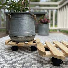 Set Of 2 Round Wooden Plant Pot Trolley