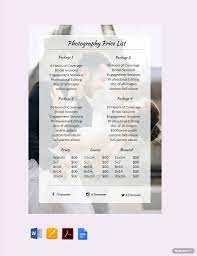 photography list template in