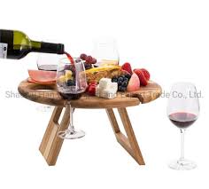 Wooden Foldable Garden Table With Wine