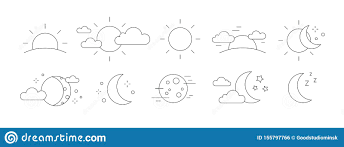 Collection Of Rising Or Setting Sun Moon Phases Clouds And
