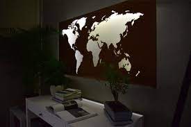 Illuminated Corten World Map Large