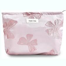 bow embroidery makeup bag pouch