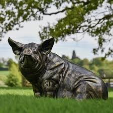 Antique Bronze Sitting Pig Sculpture