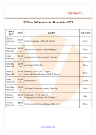 icse cl 10 board exam time table 2023