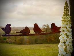 Exterior Rustic Metal Birds On The Wire