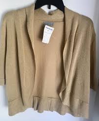 Joseph A Womans Xl Gold Cardigan Shrug Cropped Open Front