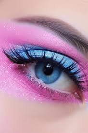 a pink eye makeup with blue eyeshadow