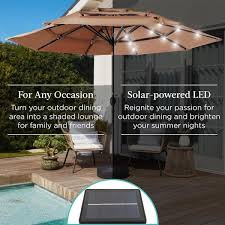 Best Choice Products 10ft 3 Tier Solar Patio Umbrella W 24 Led Lights Tilt Adjustment Easy Crank Tan