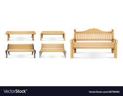 Realistic Wooden Park Benches Icon Set