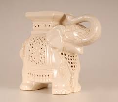 White Mid Century Ceramic Elephant Side