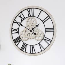 large wood metal gear skeleton wall clock