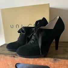 Details About Unisa Womens Uk Size 4 Vanes Black Suede Heels Ribbon Lace Vintage Look Stiletto