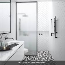 Frameless contemporary sliding shower door in nickel with tranquility glass Black Frame Shower Screens Drench