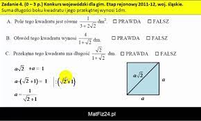 Jak obliczyć pole, obwód i przekątną kwadratu - Zadanie 4 - MatFiz24.pl -  YouTube