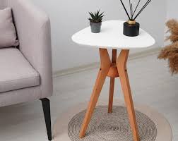 White Oak Triangle Wooden End Table