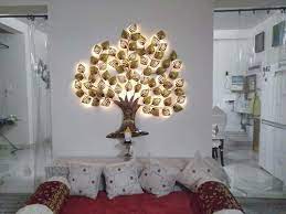 gold metal tree with led light wall